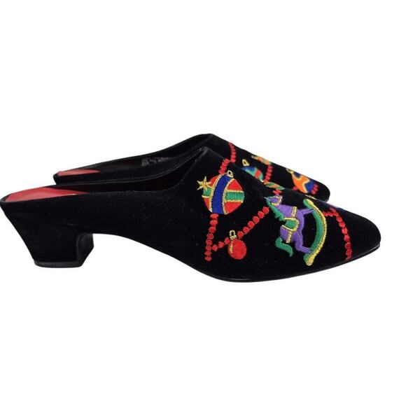 VTG 80s Capezio Black Velvet Holiday Mules Heels Holiday Themed Sz 9 - Picture 6 of 9